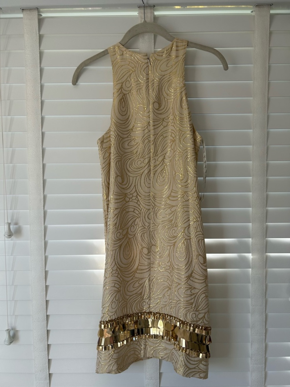 Lilly Pulitzer Shift Dress Gold Silk Mini Tan Sequins XS - Picture 5 of 9